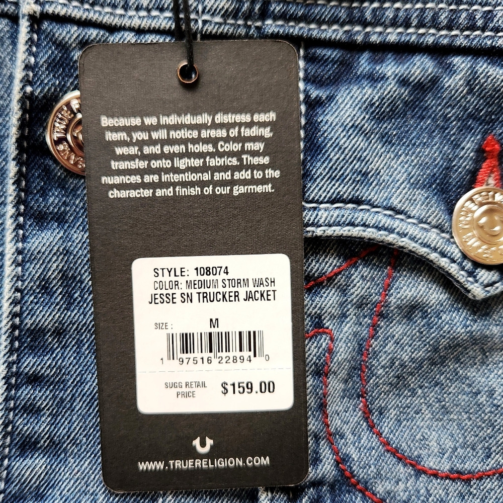 NWT True Religion "Jesse SN Trucker Jacket" Storm Wash Blue Denim | Men's Size M - Picture 9 of 12
